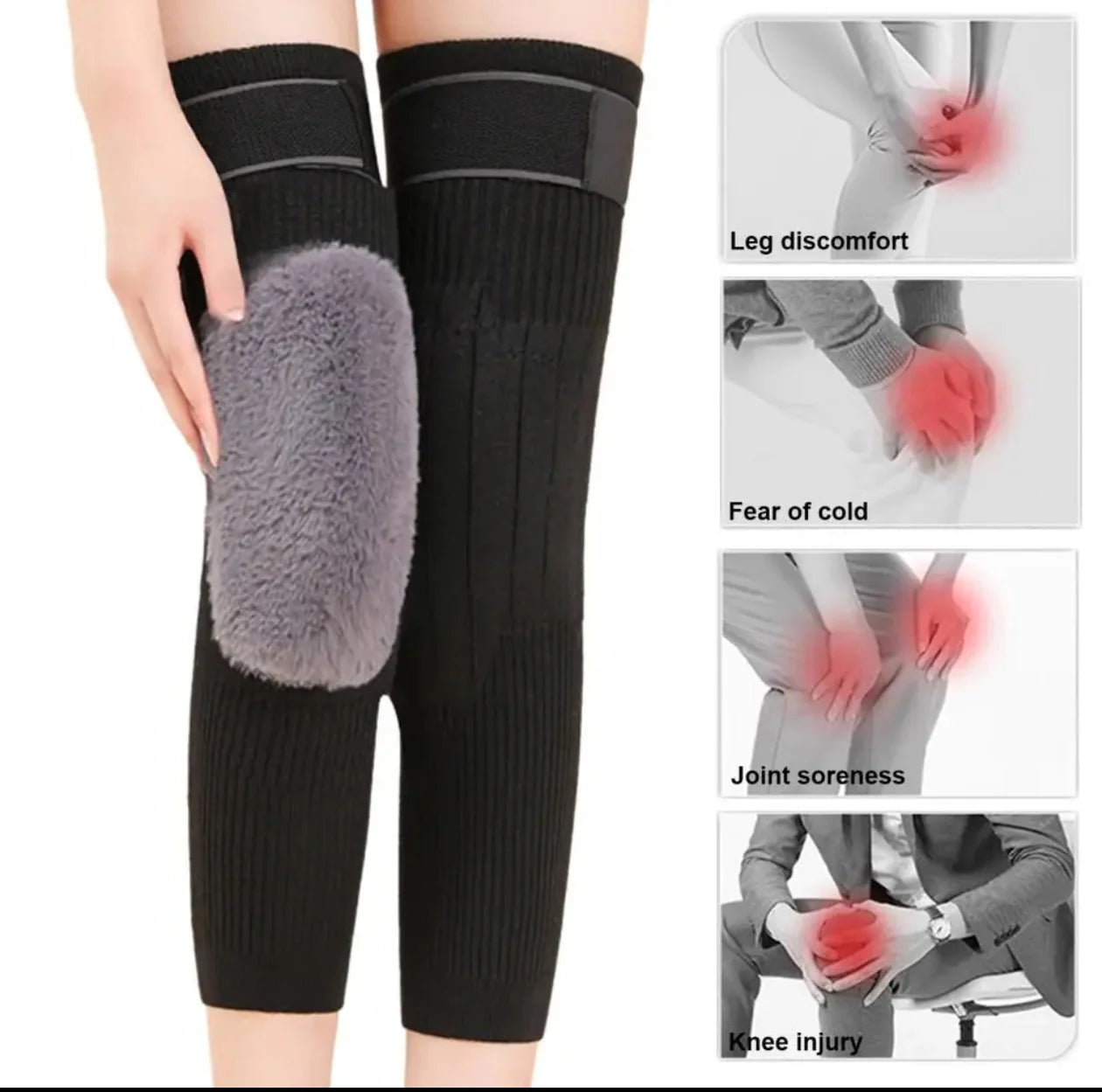 Knee Warmer - Woolen Blend Thermal Leg Warmers - 1 Pair Knee Pad - Unisex Elastic Knee Pads For Men & Women